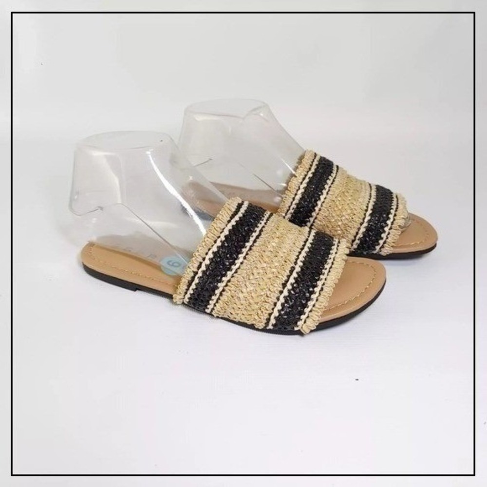 Esprit Sandals Women‎ 6 Tan Raffia Woven Slide Boho Beach Resort Slip On Comfort